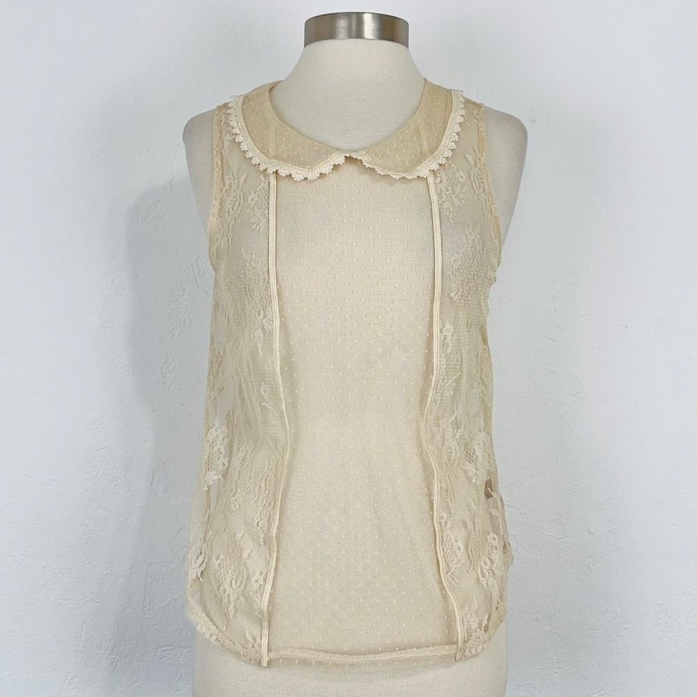 Womens Y2K Angel Fairy Top Sz Large Sheer Lace Crochet Peter Pan Layering
